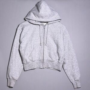 TNA Boyfriend Fit Hoodie Womens Size 2XS Cozy Fleece Full Zip Gray Fleece Crop